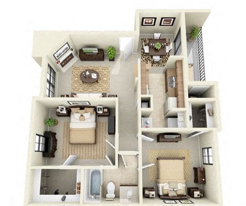 Floor plan for 2 beds, 1 bath, 920 sqft